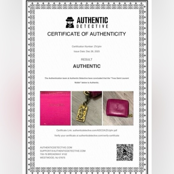 YSL - Yves Saint Laurent Magenta Leather Compact Wallet - with COA - Picture 8 of 10